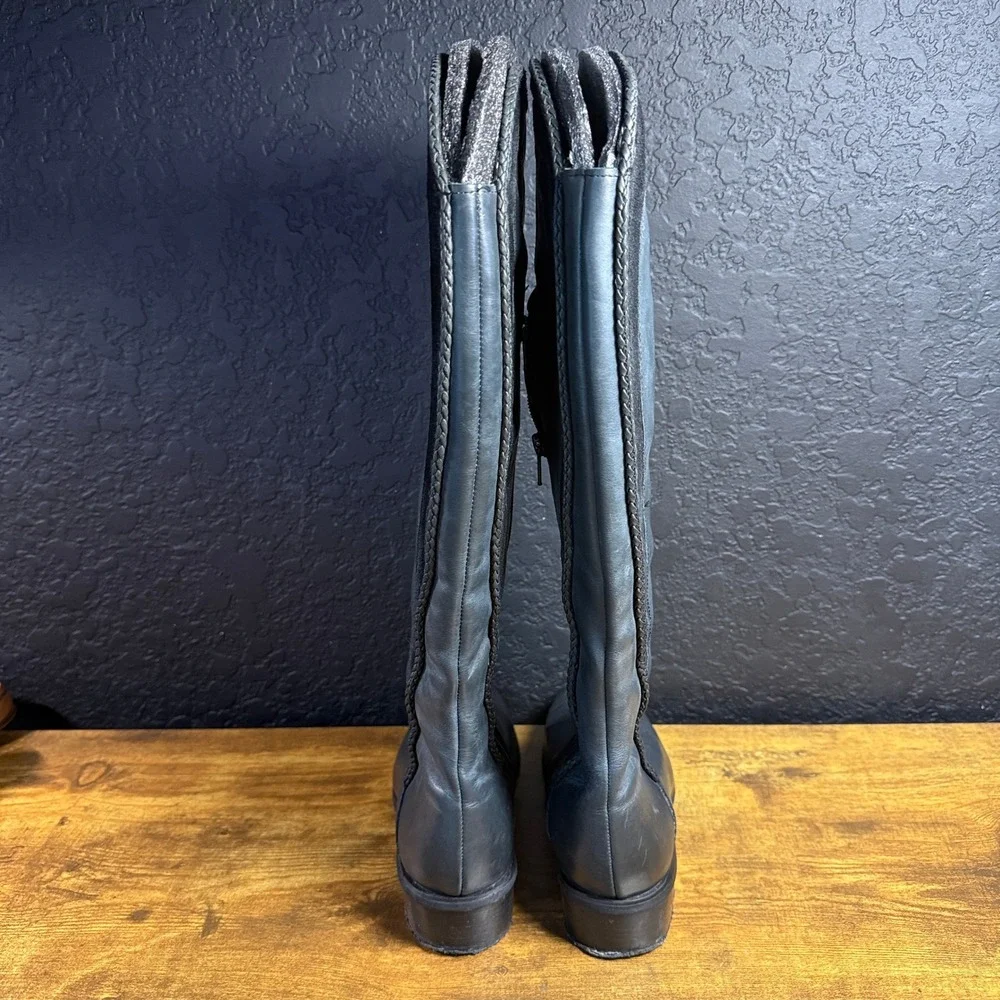Naughty Monkey Leather Grey Black Knee High Boots Womens Size 7